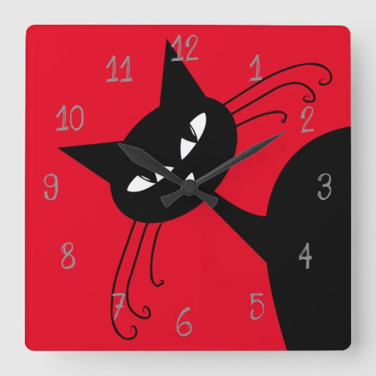 Horloge Carrée Chat noir Feline (Recto)