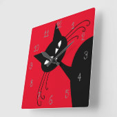 Horloge Carrée Chat noir Feline (Angle)