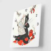 Horloge Carrée Chat noir lisant un journal, Louis Wain (Angle)