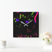 Horloge Carrée Chat noir néon avec yeux brillants (Maison)