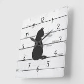 Horloge Carrée Chat noir Rustique Shiplap Décor de ferme (Angle)