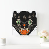 Horloge Carrée Chat noir vintage d'Halloween effrayé (Maison)