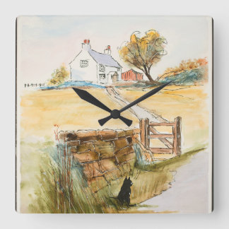 Horloge Carrée Chat par la porte