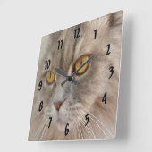 Horloge Carrée Chat perse gris yeux doré (Angle)