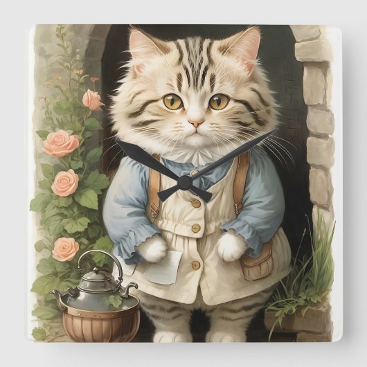 Horloge Carrée Chat Ragamuffin (Recto)