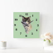 Horloge Carrée Chat ragdoll, vert pastel, vitrail (Maison)