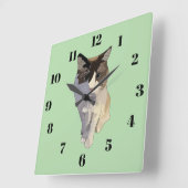 Horloge Carrée Chat ragdoll, vert pastel, vitrail (Angle)