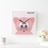 Horloge Carrée Chat rose tendance (Maison)