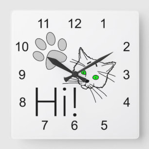 Horloge Carrée Chat - Salut !