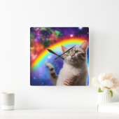 Horloge Carrée Chat spatial (Maison)