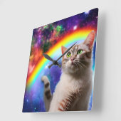 Horloge Carrée Chat spatial (Angle)