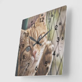 Horloge Carrée Chat Sur Une Clôture (Angle)