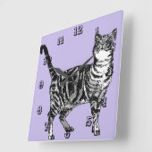 Horloge Carrée Chat Tigre Chats Animal Enfants pastel Violet (Angle)