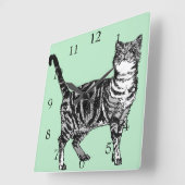 Horloge Carrée Chat Tigre Chats Art Animal Décor Vert Menthe (Angle)