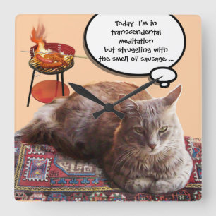 HORLOGE CARRÉE CHAT TURQUE EN MÉDITATION TRANSCENDENTALE