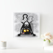 Horloge Carrée Chat Upside Down Funny Cartoon Caractère (Maison)