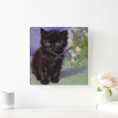 Horloge Carrée Chat Van Gogh avec fleurs blanches (Maison)