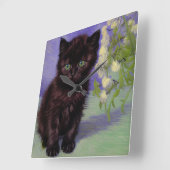 Horloge Carrée Chat Van Gogh avec fleurs blanches (Angle)