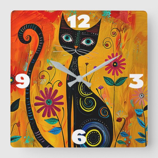 Horloge Carrée Chat Whimsical (Recto)