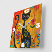 Horloge Carrée Chat Whimsical (Angle)
