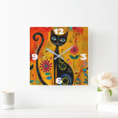 Horloge Carrée Chat Whimsical (Maison)