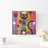 Horloge Carrée Chat Whimsical (Maison)