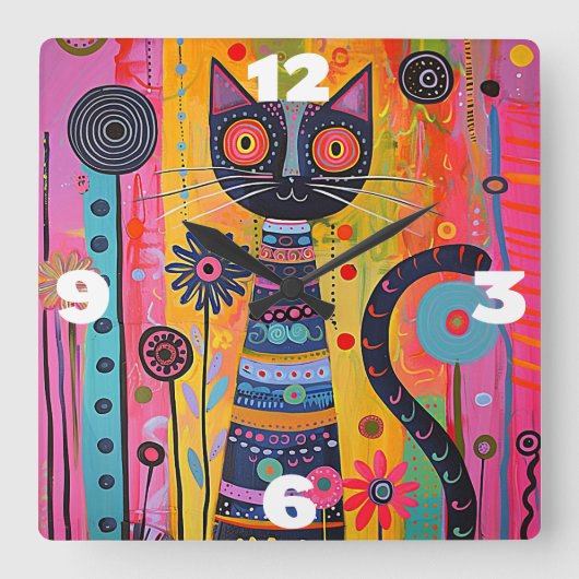 Horloge Carrée Chat Whimsical (Recto)