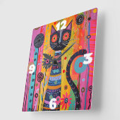Horloge Carrée Chat Whimsical (Angle)