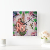 Horloge Carrée Château de fée avec colibri   (Maison)