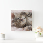 Horloge Carrée Chaton somnolent (Maison)