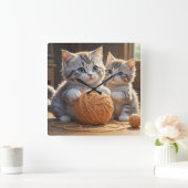 Horloge Carrée Chatons (Maison)