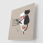 Horloge Carrée Chats amoureux (Angle)