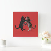 Horloge Carrée Chats de danse doux (Maison)