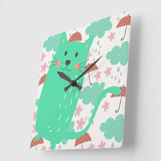 Horloge Carrée Chats en pluie (Angle)
