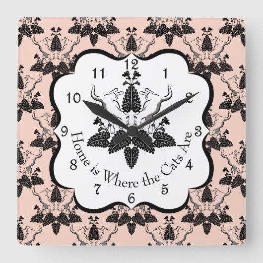Horloge Carrée Chats et casserole Damask Look Motif (Recto)