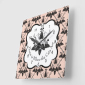 Horloge Carrée Chats et casserole Damask Look Motif (Angle)