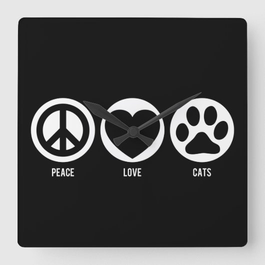 Horloge Carrée Chats Peace Love (Recto)