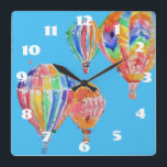 Horloge Carrée Chaud Air Balloon Aquarelle Bleu Nourriture Enfant<br><div class="desc">Hot Air Balloon Aquarelle Nursery lumière Blue Childs Room Horloge. Conçu à partir de mon aquarelle originale.</div>