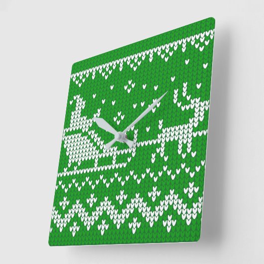 Horloge Carrée Chaudron moche Le Père Noël traîne et rennes (Angle)