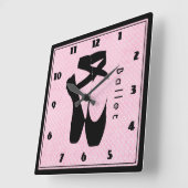 Horloge Carrée Chaussures de Ballet Noir En Pointe (Angle)