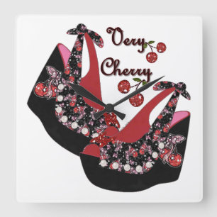 Horloge Carrée Chaussures RAB Rockabilly Very Cherry