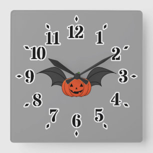 Horloge Carrée Chauve-souris Citrouille d'Halloween