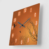 Horloge Carrée Chauves-souris et arbres d'Halloween (Angle)
