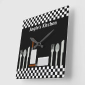 Horloge Carrée Checkerboard personnel Kitchen Utensils Clock (Angle)