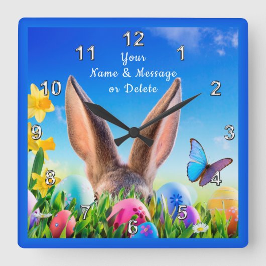 Horloge Carrée Cheery Bunny, le personnage de Daffodils Easter Cl (Recto)