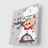 Horloge Carrée Chef Drôle - Est-Ce Le Temps Du Dîner Pourtant (Angle)