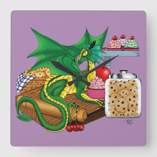 Horloge Carrée Chef pâtissier Dragon Vert (Recto)