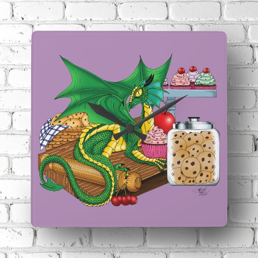 Horloge Carrée Chef pâtissier Dragon Vert