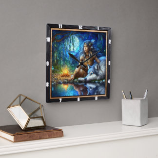 Horloge Carrée Chemin Caché Indien : Forest Heartbeat Art