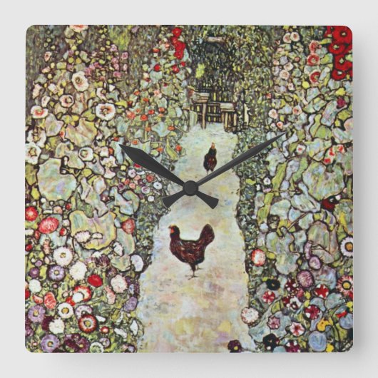Horloge Carrée Chemin de jardin avec poulets, Gustav Klimt, Art N (Recto)